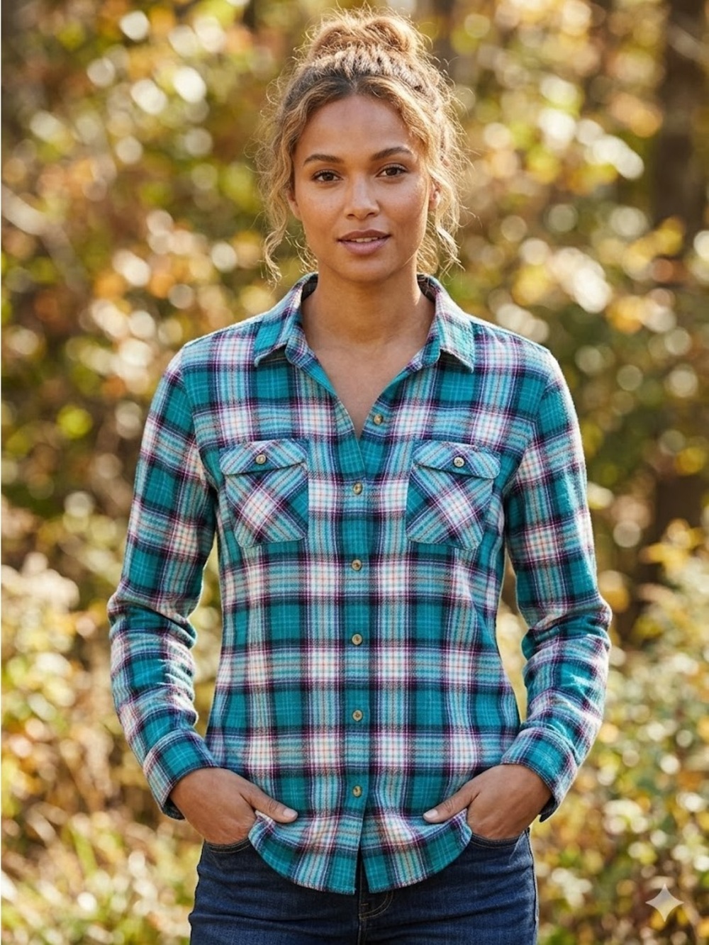 Eddie Bauer Plaid Flannel Shirt - Teal & Magenta